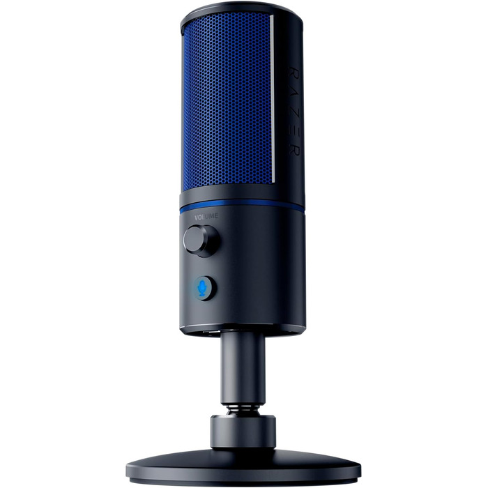 Razer Seiren X для PlayStation - USB конденсаторний мікрофон для стрімінгу PS4/PS5 (чорно-синій) з антивібраційним кріпленням та кнопкою вимкнення звуку