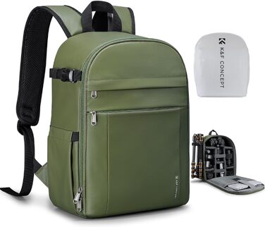 Рюкзак для камери K&F CONCEPT: компактний, легкий, з захистом від дощу, для DSLR/SLR, зелений, з імітацією шкіри