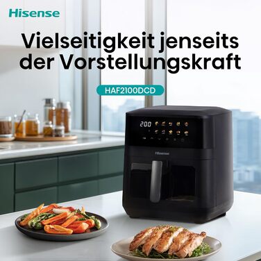 Фритюрниця без олії Hisense HAF2700DCD, 2700 Вт, 11 л, 8 програм, антипригарне покриття, дисплей, енергоефективна, SyncServe, чорна