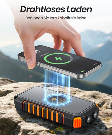 Портативний зарядний пристрій ADDTOP Solar – 26800mAh з сонячною панеллю, USB-C, 3.0A, 4 виходи для смартфонів та планшетів, ліхтар для кемпінгу та відпочинку на природі (Orange)