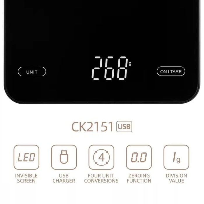 Кухонний ваги ASXCACQCOFFE CK2151, чорний, до 10 кг