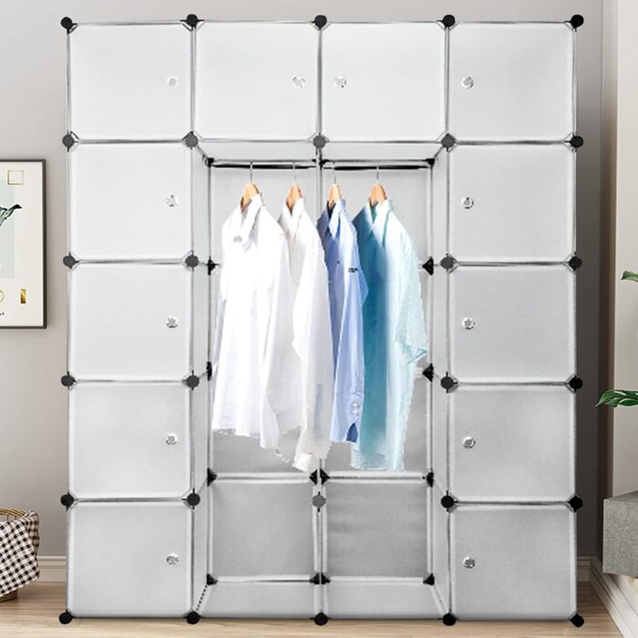 Regal System Cube Shelf Set of 20 Cubes, Plastic Closet Organizer with Doors, Plug-in Shelf, DIY Cube Shelf, Storage, Modular Combination Wardrobe for Clothes, Shoes, and Books, Black (White with 20 Cubes)