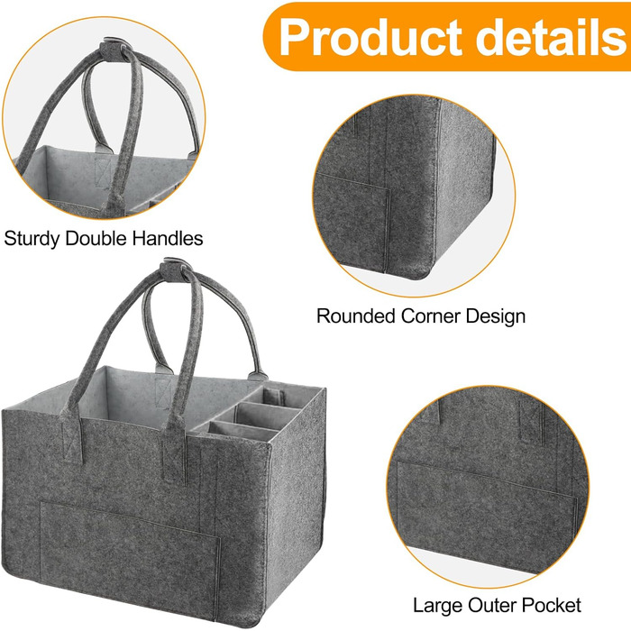 Felt bag shopping bag with compartments, large felt bag 30L foldable felt bags shopper, foldable and robust felt shopping baskets, felt bag with compartments felt bag bottle bag firewood bag