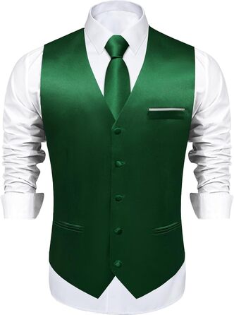 Костюм-жилет та краватка DiBanGu з атласу, 8 предметів, однотонний жилет та метелик з булавкою для смокінгу, весілля, формальних заходів (L, смарагдовий)