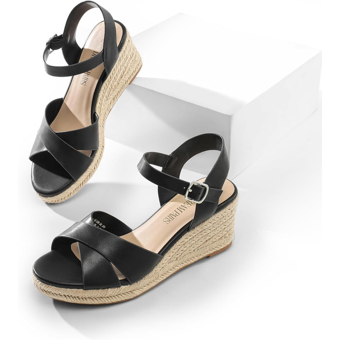Еспадрильї жіночі DREAM PAIRS з відкритим носком, чорні, на платформі, з еластичними ремінцями на щиколотці, розмір 36.5 EU