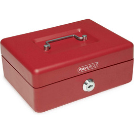 Металева касове обладнання Rapesco SB0006B1 з замком, 3 ключами та висувним ящиком, розмір 6, чорне (червоне - 20 см)