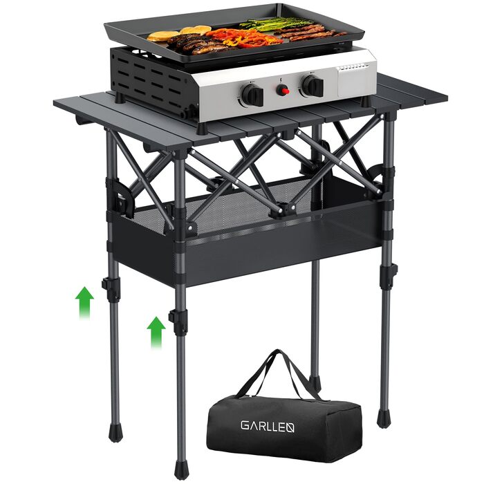 Складаний туристичний стіл Garllen 82x40 см, 2 положення висоти (44/70 см), знімний стіл зі сталі, для пікніка, грилю, саду та кемпінгу