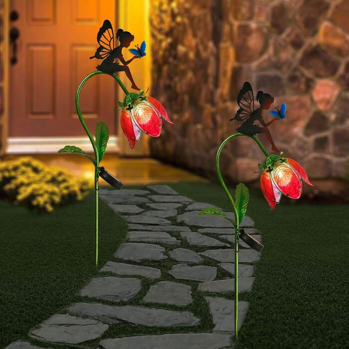 TERESA'S COLLECTIONS Garden Decor for Outdoors Weatherproof, 100cm Tall Flower Fairy Solar Lamp Garden Light, with Metal Glass LED, Figure Gifts for Women/Mom Decor for Patio