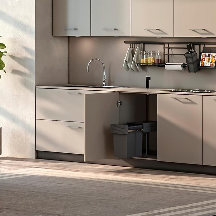 Відро для сміття кухонне Emuca з підвісною системою, 2 висувні контейнери по 20 л, загальний об'єм 40 л (2 x 20 л), сталь та пластик, антрацитовий колір