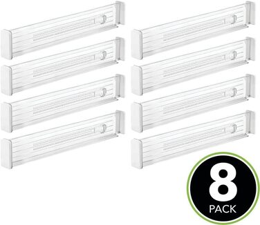 mDesign 8-Piece Adjustable Drawer Organizer – Practical Drawer Divider for Cabinet and Dresser – Flexible Plastic Compartmentalizer – Clear