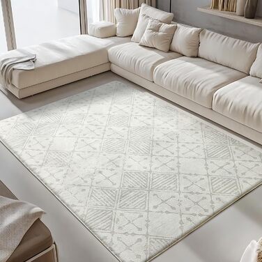 Килим Leesentec для вітальні, спальні: геометричний, сучасний, антиковзаючий, короткий ворс, бежевий, великий, білий (слонова кістка, 80*120 см), кремовий/світло-сірий білий (160x200 см, прямокутний)
