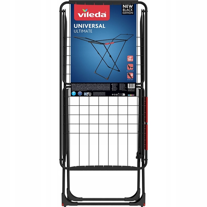 Сушарка для білизни Vileda Universal Ultimate, підлогова горизонтальна, чорна, 18 м
