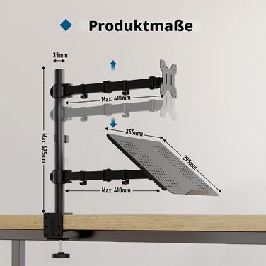 Кронштейн для монітора та ноутбука BONTEC (13-32 дюйми), настільний тримач з регулюванням нахилу та повороту, VESA 75x75/100x100 мм