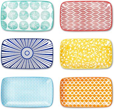 Набір тарілок Selamica Servierplatte, 6 шт. Прямокутні тарілки для закусок, десертів, суші, фруктів, 18 × 10.5 см, різні кольори