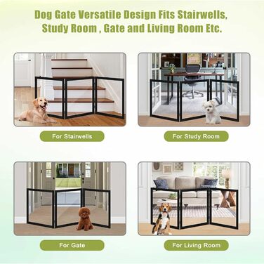 Дерев'яне воріт для собак, 4 панелі, широке, 76,2 см, розкладне, бар'єр для тварин, масивне дерево та сталевий дріт, захисне воріт для дверей, коридорів, 76 см заввишки