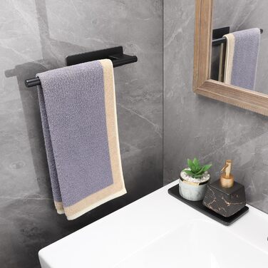 Тримач для рушників на клейкій основі без свердління, 28 см, нержавіюча сталь, срібляний (чорний, одноручний)