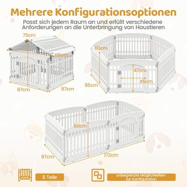Лягу для цуценят COSTWAY, розкладний вольєр для собак з 6 панелями та замкненою дверима, 60 см, вольєр для собак на вулиці/в приміщенні, білий
