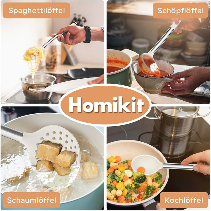Набір кухонного приладдя Homikit 10 шт. силіконове з нержавіючої сталі, жаростійкий, антипригарний, для посуду, білий