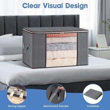 Органайзери для зберігання AIOR, 4 шт., 90 л, сірі. Коробки для зберігання постільної білизни, одягу, ковдр, подушок. Розмір 60x40x35 см