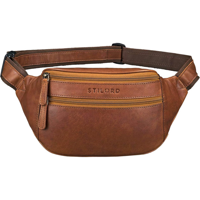 STILORD 'Marian' поясна сумка з натуральної шкіри вінтаж для чоловіків/жінок. Поясна/Животна сумка для телефону, косметики, камери, подорожей, вечірок, концертів, фестивалів. Шкіра Cognac, блискуча (Когняк - Коричневий)