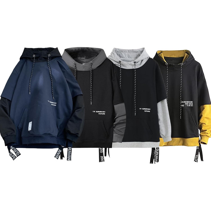 Худі чоловіче Gurunvani Kontrastfarbe Patchwork, білий (XXL, темно-синій)