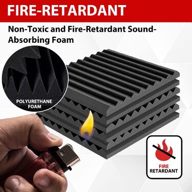 Акустичний поролон Foneso для звукоізоляції, панелі-поглиначі шуму 30x30x5 см, висока щільність 25кг/м³, 3D шумопоглинаючі плити для студії, офісу та кімнати запису, чорний (52 шт, з клейкою стрічкою)