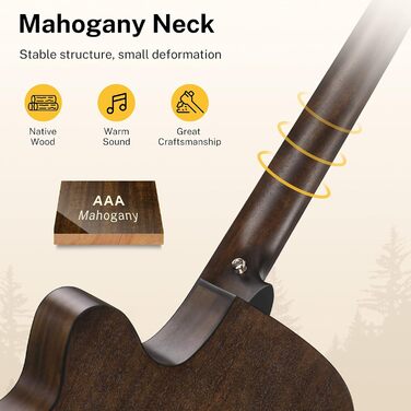 Акустична гітара Donner для дорослих та початківців, 4/4, Mini Jumbo, Cutaway, з підсилювачем, 6 сталевих струн, чорна