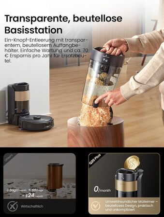 Робот-пилосос Proscenic Q20Plus з функцією миття, 10000Pa, 200хв, бездротовий, з автоматичним випорожненням, 3-в-1 для шерсті тварин, килимів та твердих поверхонь, чорний