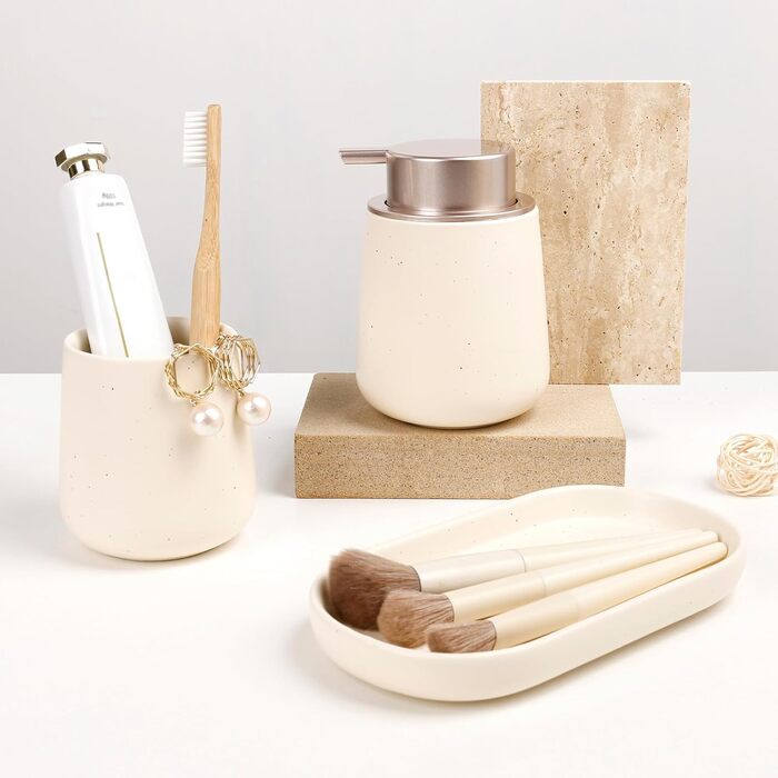 Набір аксесуарів для ванної кімнати Badezimmer Set Umlaca: мильниця, дозатор мила 350 мл, стакан для зубної пасти 320 мл, білий