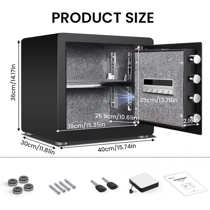 Сейф Kavey Safe Tresor: цифровий замок, подвійний захист, LED-освітлення, 40L