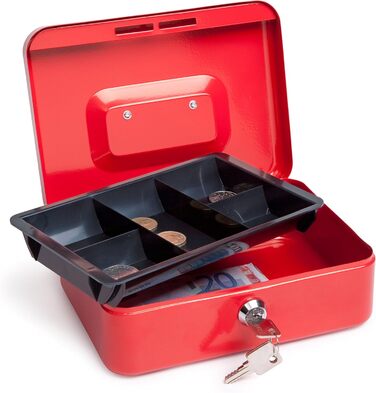Металева касове обладнання Rapesco SB0006B1 з замком, 3 ключами та висувним ящиком, розмір 6, чорне (червоне - 20 см)