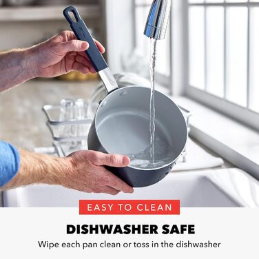 Набір кухонного посуду GreenPan x Bobby Flay 13 предметів, професійний алюміній, антипригарне покриття Ceramic, індукційний, силіконовий, безпечний для миття в посудомийній машині та духовці, сірий (Графіт/Nature's Delight), 2.4 л, Оксфорд Блакитний