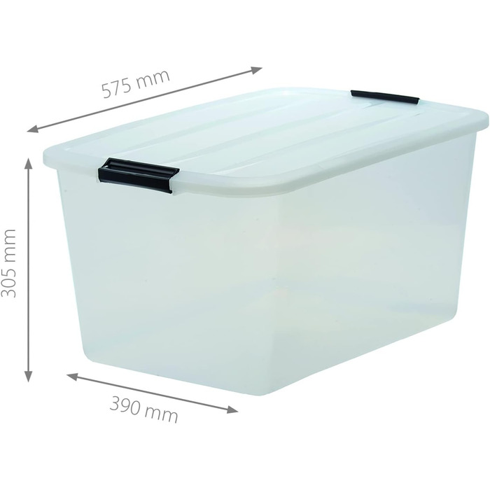 Iris Ohyama Storage Box with Lid, 45L, Set of 6, Transparent, Snap-Lock Closures with Handles, Stackable, Strong & Durable, For Clothing, Garage, Home, Office, Plastic Box, Storage TB-45