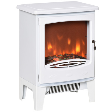 HOMCOM LED Electric Fireplace Standalone Fireplace with Flame Effect 900/1800W Metal & ABS Plastic in White 39 x 26 x 54.8 cm for a Cozy Atmosphere