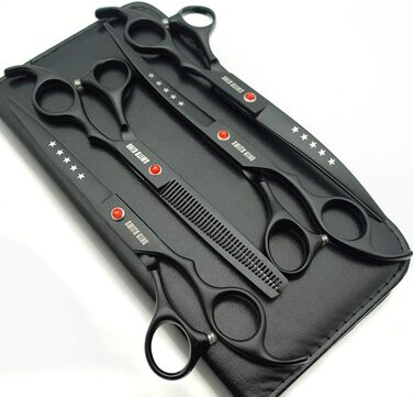 Набір ножиць для грумінгу собак 7 дюймів: прямі та витончені ножиці, 4 шт. (чорний)
