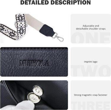 Сумка жіноча через плече MUIIKOLA кросбоді, екошкіра, чорна. Регульований ремінець.