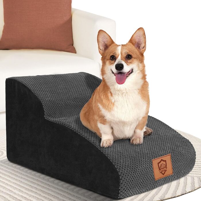 Східці для собак Zvonema з 2 ступенів, пандус для собак з губки високої щільності 30D, антиковзні сходи для собак зі знімним та пральним чохлом, для літніх / поранених тварин, чорного кольору