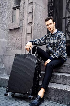 Валіза ручної поклажі Yuweijie з алюмінієвим каркасом та жорстким корпусом з полікарбонату, розкладний валіза-тележка з 4 колесами, великий валіза, TA-chlo (ilber, 55cm, 35L), чорний (алюмінієвий каркас+PC), XXL