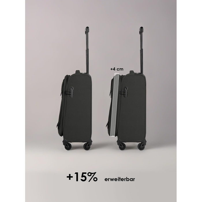 Набір валіз SMARTBOX 3-в-1 для жінок та чоловіків | Легкі та міцні валізи-ролери, якісний softcase, 4 колеса та кодовий замок | Розширювані валізи (Чорний колір, розмір S (56 см))