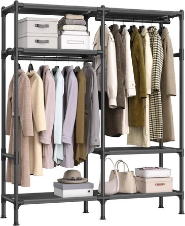SONGMICS Robuster стійка для одягу, 165 см, чорна, з полицями та штангами, загальне навантаження 109,8 кг, для гардеробу, спальні