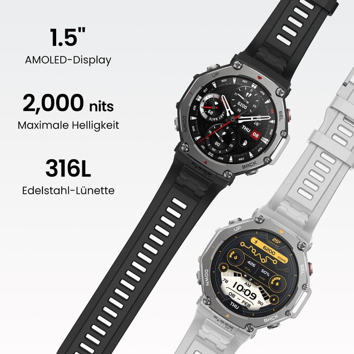 Amazfit T-Rex 3 - Розумний годинник для активного відпочинку, 48мм, AMOLED, GPS, NFC, 170+ режимів спорту, сірий