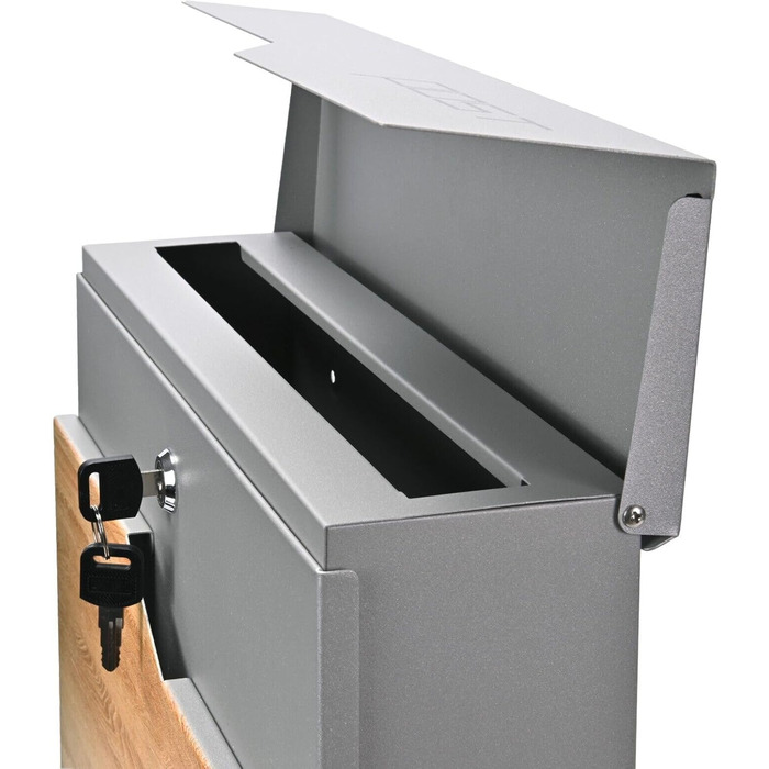 Поштова скринька Verda Anthracite з газетницею, порошкове покриття AkzoNobel, 2 ключі, табличка з іменем, персоналізована, дизайнерська настінна поштова скринька з нержавіючої сталі (срібло з виглядом дерева)