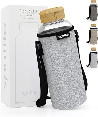 Glass bottle 1.5 liter - Drinking bottle glass 1.5 l with bamboo lid - Glass bottle - Water bottle - Glass drinking bottle suitable for carbonated drinks - dishwasher safe - wide neck