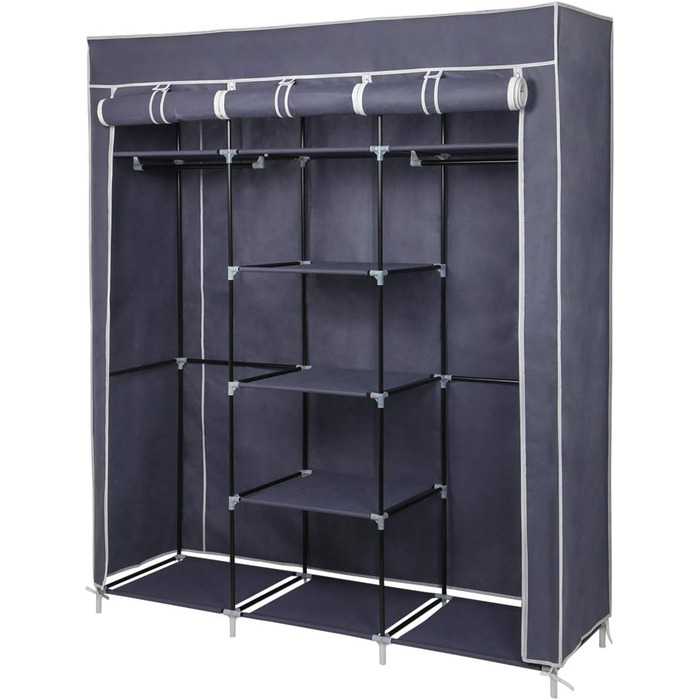 Wardrobe, Fabric Closet for Bedroom, Fabric Wardrobe, Large Storage Space, Sturdy Wardrobe, for Bedroom, Dressing Room, 150x45x175cm, Grey