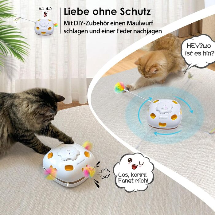 GoldenSun Cat Toy, Rechargeable, Interactive 4-in-1 Toy for Indoor, Hide-and-Seek Toy for Kittens, Whack-a-Mole Motion, Electronic Cat Toy for Exercise (Space Cat)