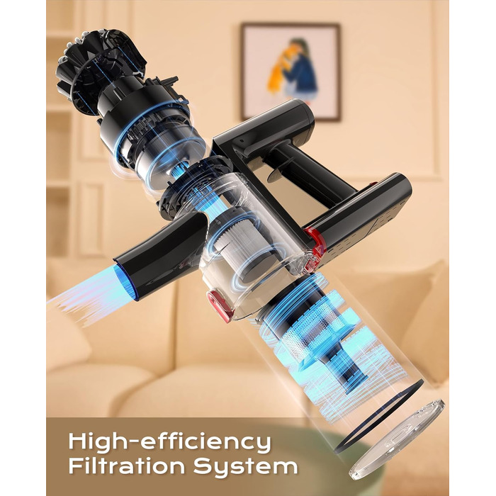 Бездротовий акумуляторний пилосос V15, 35KPa, 6-в-1, для твердих підлог та килимів, видалення шерсті тварин (червоний)