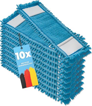 10x Replacement Cover for Floor Wiper - Chenille (Terry Cloth) Wiping Cover Blue - Chenille Microfiber Mop for Sensitive Floors - Microfiber Mop Cover for Floor Care Suitable for All 40 cm Folding Mop Holders - Mop Cover