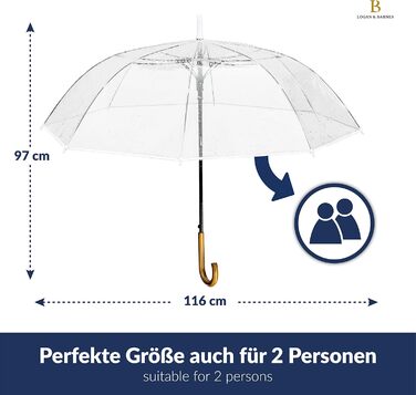 Logan & Barnes Transparent Wedding Umbrella - 120cm Diameter with Real Wood Handle - Elegant Large Umbrella for 2 People - Cardiff Model (XL, Transparent with White Trim)