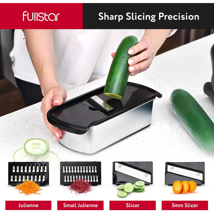 Мандоліна для овочів та фруктів 14-в-1 PRO з нержавіючої сталі, чорна: слайсер, шинковка, тертак, нарізчик для огірків, цибулі, картоплі, сиру