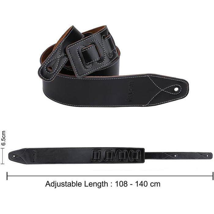 Гітарний ремінь Rayzm з натуральної шкіри та замші, 6,5 см, регульована довжина 108-140 см (Акустика, Електрогітара, Бас)